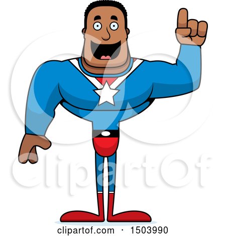 Clipart of a Buff African American Male Super Hero with an Idea - Royalty Free Vector Illustration by Cory Thoman
