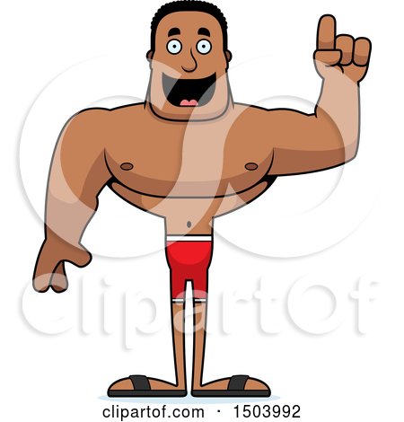 Clipart of a Buff African American Male Swimmer with an Idea - Royalty Free Vector Illustration by Cory Thoman