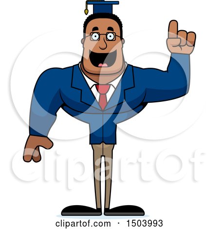 Clipart of a Buff African American Male Teacher with an Idea - Royalty Free Vector Illustration by Cory Thoman