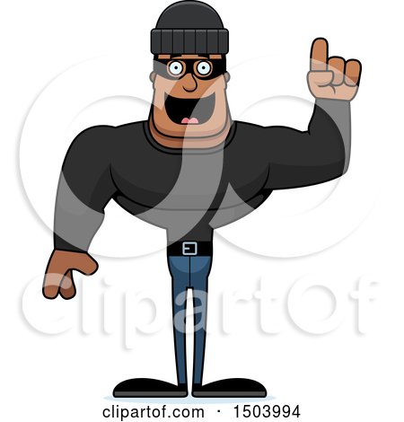 Clipart of a Buff African American Male Robber with an Idea - Royalty Free Vector Illustration by Cory Thoman