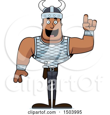 Clipart of a Buff African American Male Viking with an Idea - Royalty Free Vector Illustration by Cory Thoman