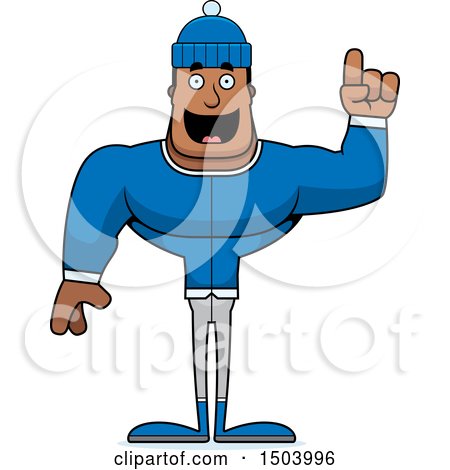 Clipart of a Buff African American Winter Man with an Idea - Royalty Free Vector Illustration by Cory Thoman