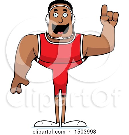 Clipart of a Buff African American Male Wrestler with an Idea - Royalty Free Vector Illustration by Cory Thoman