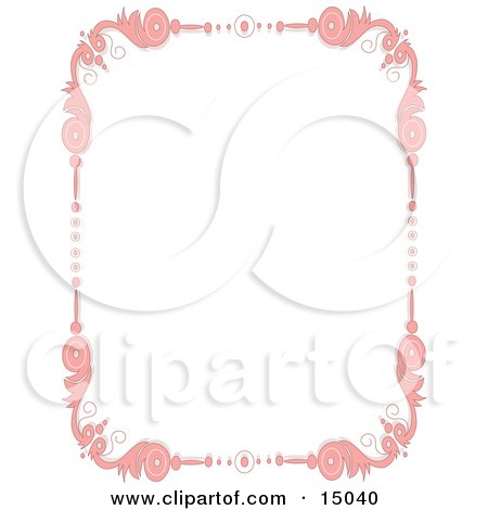 Pretty Pink Quebec Inspired Border With Pink Floral Scrolls Over A White Background Clipart Illustration by Maria Bell