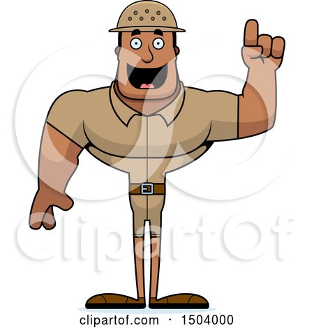 Clipart of a Buff African American Male Zookeeper with an Idea - Royalty Free Vector Illustration by Cory Thoman