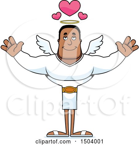 Clipart of a Buff African American Male Angel with Open Arms - Royalty Free Vector Illustration by Cory Thoman