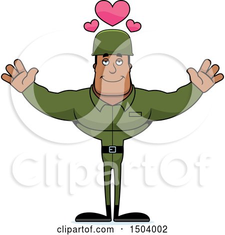 Clipart of a Buff African American Male Army Soldier with Open Arms - Royalty Free Vector Illustration by Cory Thoman