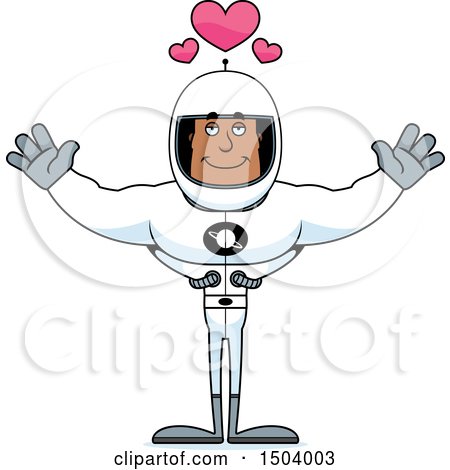 Clipart of a Buff African American Male Astronaut with Open Arms - Royalty Free Vector Illustration by Cory Thoman