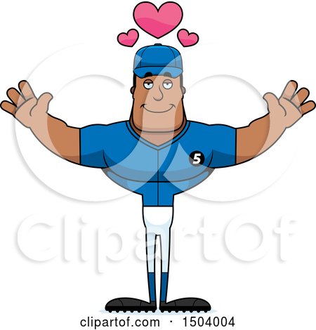 Clipart of a Buff African American Male Baseball Player with Open Arms - Royalty Free Vector Illustration by Cory Thoman