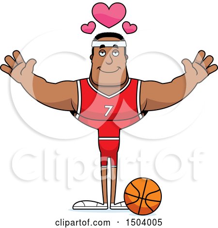 Clipart of a Buff African American Male Basketball Player with Open Arms - Royalty Free Vector Illustration by Cory Thoman