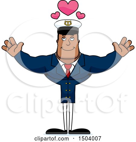 Clipart of a Buff African American Male Sea Captain with Open Arms - Royalty Free Vector Illustration by Cory Thoman