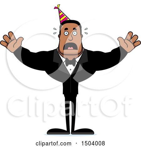 Clipart of a Scared Buff African American Party Man - Royalty Free Vector Illustration by Cory Thoman