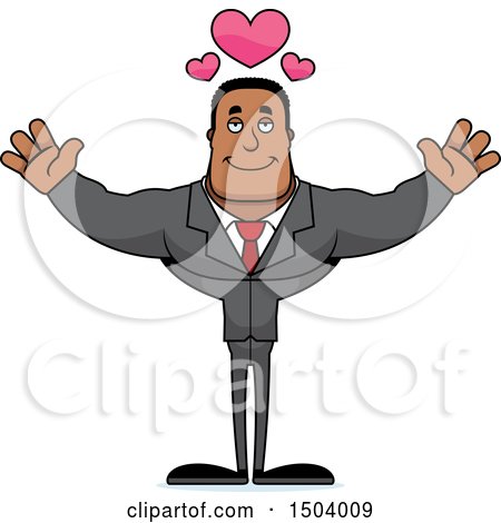 Clipart of a Buff African American Business Man with Open Arms - Royalty Free Vector Illustration by Cory Thoman