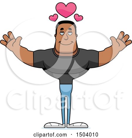 Clipart of a Buff African American Casual Man with Open Arms - Royalty Free Vector Illustration by Cory Thoman