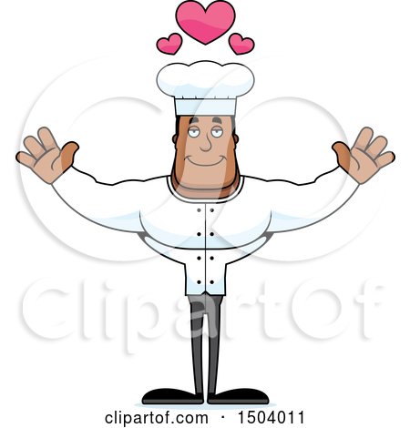 Clipart of a Buff African American Male Chef with Open Arms - Royalty Free Vector Illustration by Cory Thoman