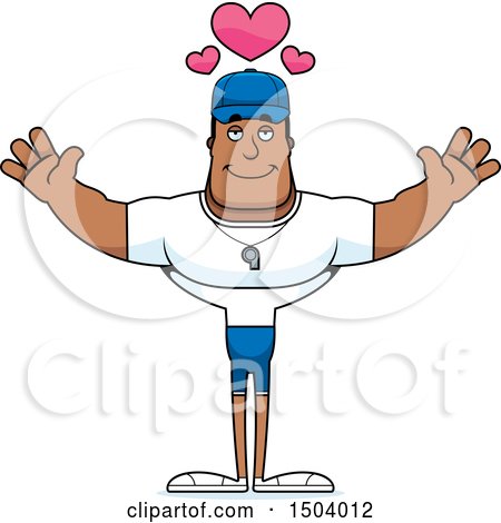Clipart of a Buff African American Male Coach with Open Arms - Royalty Free Vector Illustration by Cory Thoman
