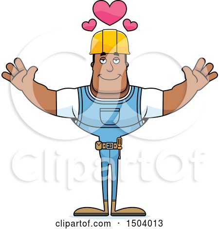 Clipart of a Buff African American Male Construction Worker with Open Arms - Royalty Free Vector Illustration by Cory Thoman