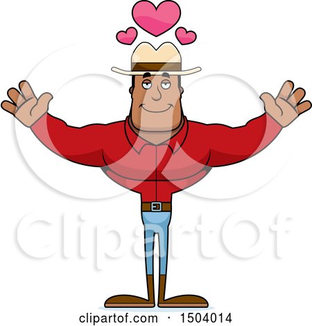 Clipart of a Buff African American Male Cowboy with Open Arms - Royalty Free Vector Illustration by Cory Thoman