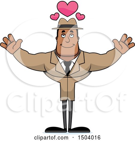 Clipart of a Buff African American Male Detective with Open Arms - Royalty Free Vector Illustration by Cory Thoman