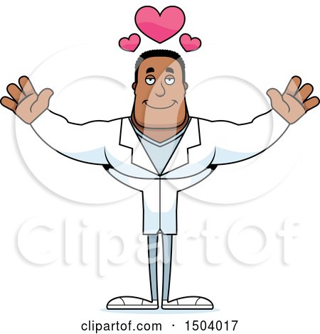 Clipart of a Buff African American Male Doctor with Open Arms - Royalty Free Vector Illustration by Cory Thoman