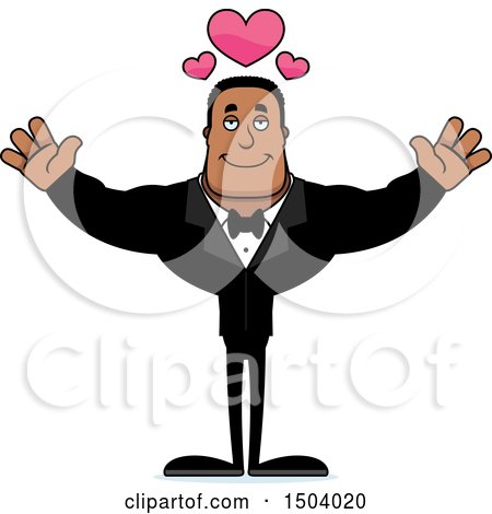 Clipart of a Buff African American Male Groom with Open Arms - Royalty Free Vector Illustration by Cory Thoman