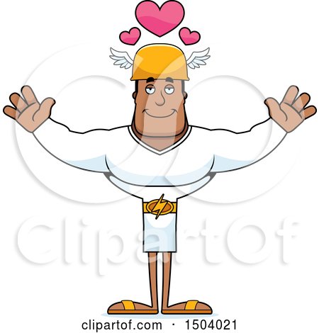 Clipart of a Buff African American Male Hermes with Open Arms - Royalty Free Vector Illustration by Cory Thoman