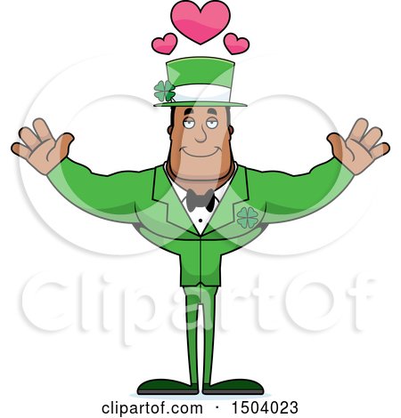 Clipart of a Buff Black Irish Male Leprechaun with Open Arms - Royalty Free Vector Illustration by Cory Thoman