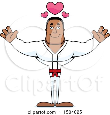 Clipart of a Buff African American Karate Man with Open Arms - Royalty Free Vector Illustration by Cory Thoman