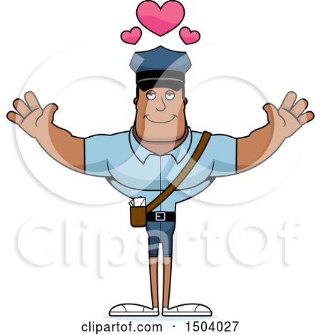 Clipart of a Buff African American Mail Man with Open Arms - Royalty Free Vector Illustration by Cory Thoman