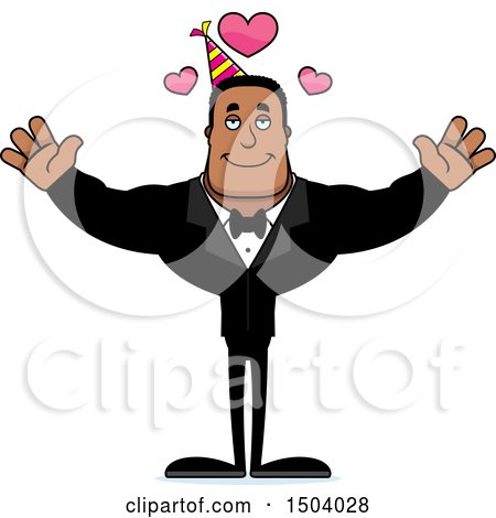 Clipart of a Buff African American Party Man with Open Arms - Royalty Free Vector Illustration by Cory Thoman