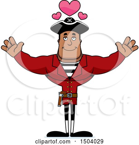Clipart of a Buff African American Male Pirate Captain with Open Arms - Royalty Free Vector Illustration by Cory Thoman