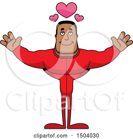 Clipart of a Buff African American Man in Pjs with Open Arms - Royalty Free Vector Illustration by Cory Thoman