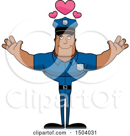 Clipart of a Buff African American Male Police Officer with Open Arms - Royalty Free Vector Illustration by Cory Thoman