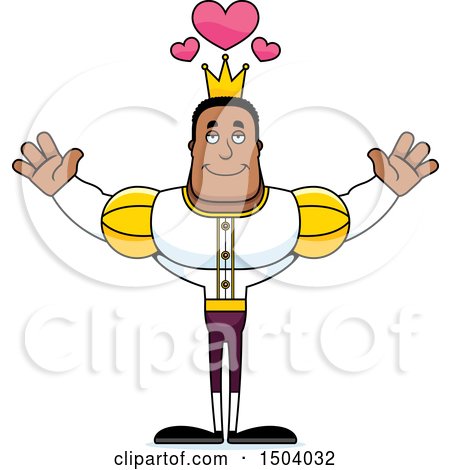 Clipart of a Buff African American Male Prince with Open Arms - Royalty Free Vector Illustration by Cory Thoman