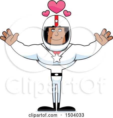 Clipart of a Buff African American Male Racer with Open Arms - Royalty Free Vector Illustration by Cory Thoman