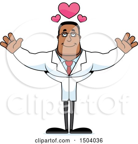Clipart of a Buff African American Male Scientist with Open Arms - Royalty Free Vector Illustration by Cory Thoman