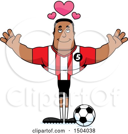 Clipart of a Buff African American Male Soccer Player with Open Arms - Royalty Free Vector Illustration by Cory Thoman