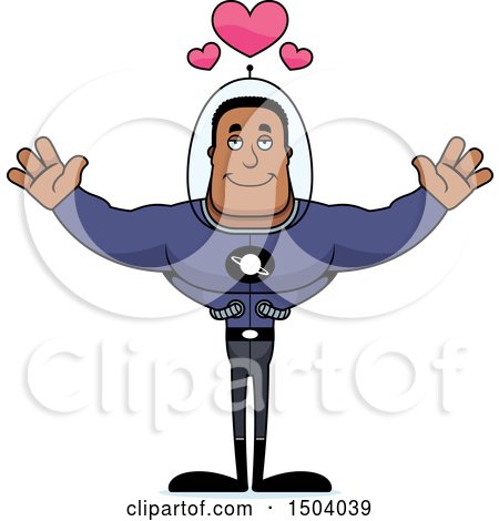 Clipart of a Buff African American Space Man or Astronaut with Open Arms - Royalty Free Vector Illustration by Cory Thoman