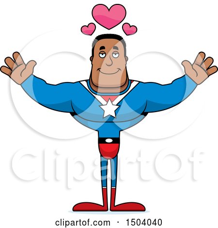 Clipart of a Buff African American Male Super Hero with Open Arms - Royalty Free Vector Illustration by Cory Thoman