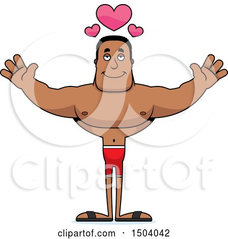 Clipart of a Buff African American Male Swimmer with Open Arms - Royalty Free Vector Illustration by Cory Thoman