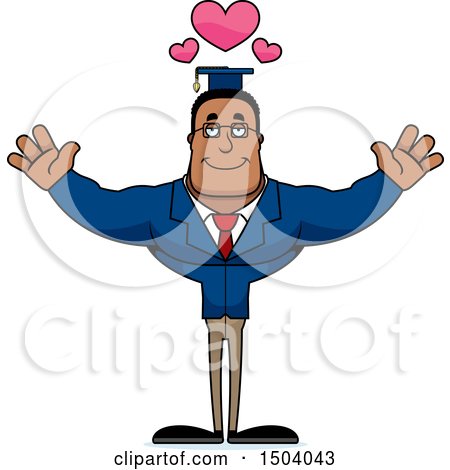 Clipart of a Buff African American Male Teacher with Open Arms - Royalty Free Vector Illustration by Cory Thoman