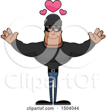 Clipart of a Buff African American Male Robber with Open Arms - Royalty Free Vector Illustration by Cory Thoman