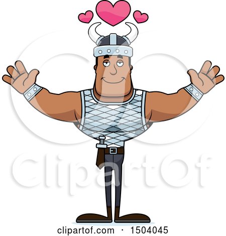 Clipart of a Buff African American Male Viking with Open Arms - Royalty Free Vector Illustration by Cory Thoman
