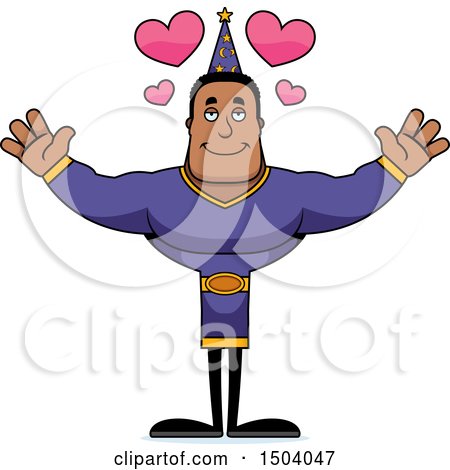 Clipart of a Buff African American Male Wizard with Open Arms - Royalty Free Vector Illustration by Cory Thoman