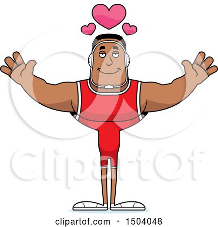 Clipart of a Buff African American Male Wrestler with Open Arms - Royalty Free Vector Illustration by Cory Thoman