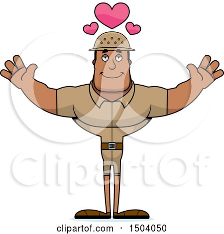 Clipart of a Buff African American Male Zookeeper with Open Arms - Royalty Free Vector Illustration by Cory Thoman