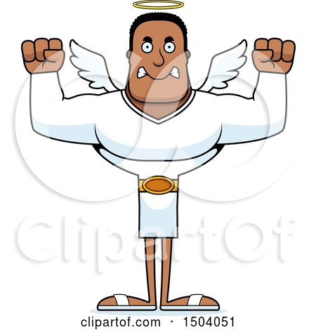Clipart of a Mad Buff African American Male Angel - Royalty Free Vector Illustration by Cory Thoman