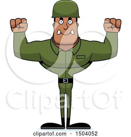 Clipart of a Mad Buff African American Male Army Soldier - Royalty Free Vector Illustration by Cory Thoman