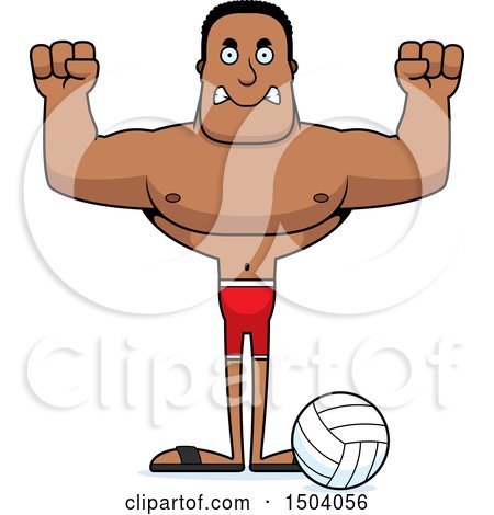 Clipart of a Mad Buff African American Male Beach Volleyball Player - Royalty Free Vector Illustration by Cory Thoman