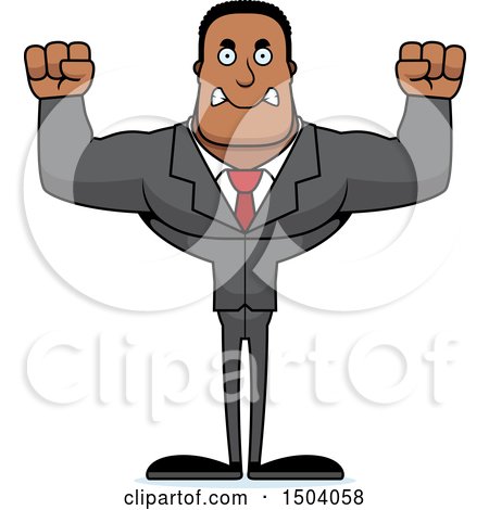 Clipart of a Mad Buff African American Business Man - Royalty Free Vector Illustration by Cory Thoman
